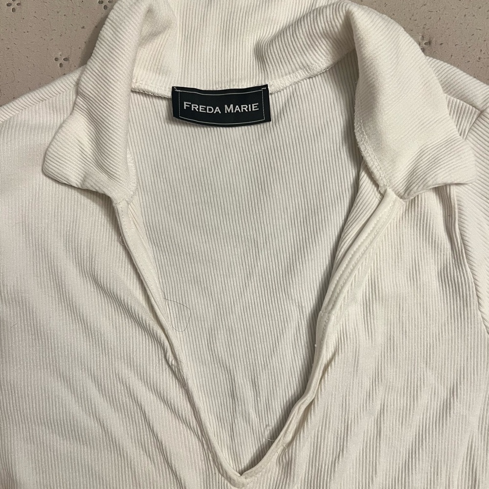 Women’s White Ribbed Polo Bodysuit